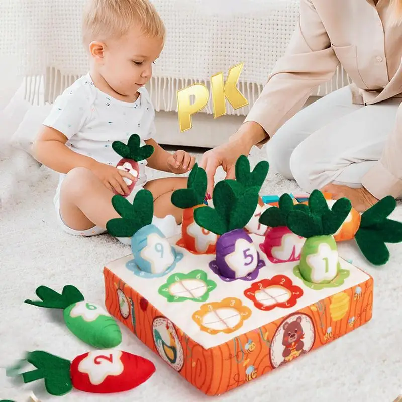 Montessori แครอทของเล่นเพื่อการศึกษา Montessori เกมของเล่นเด็กเด็กดึงแครอท Plush ของเล่นจํานวนรูปร่างการจับคู่สีของเล่น