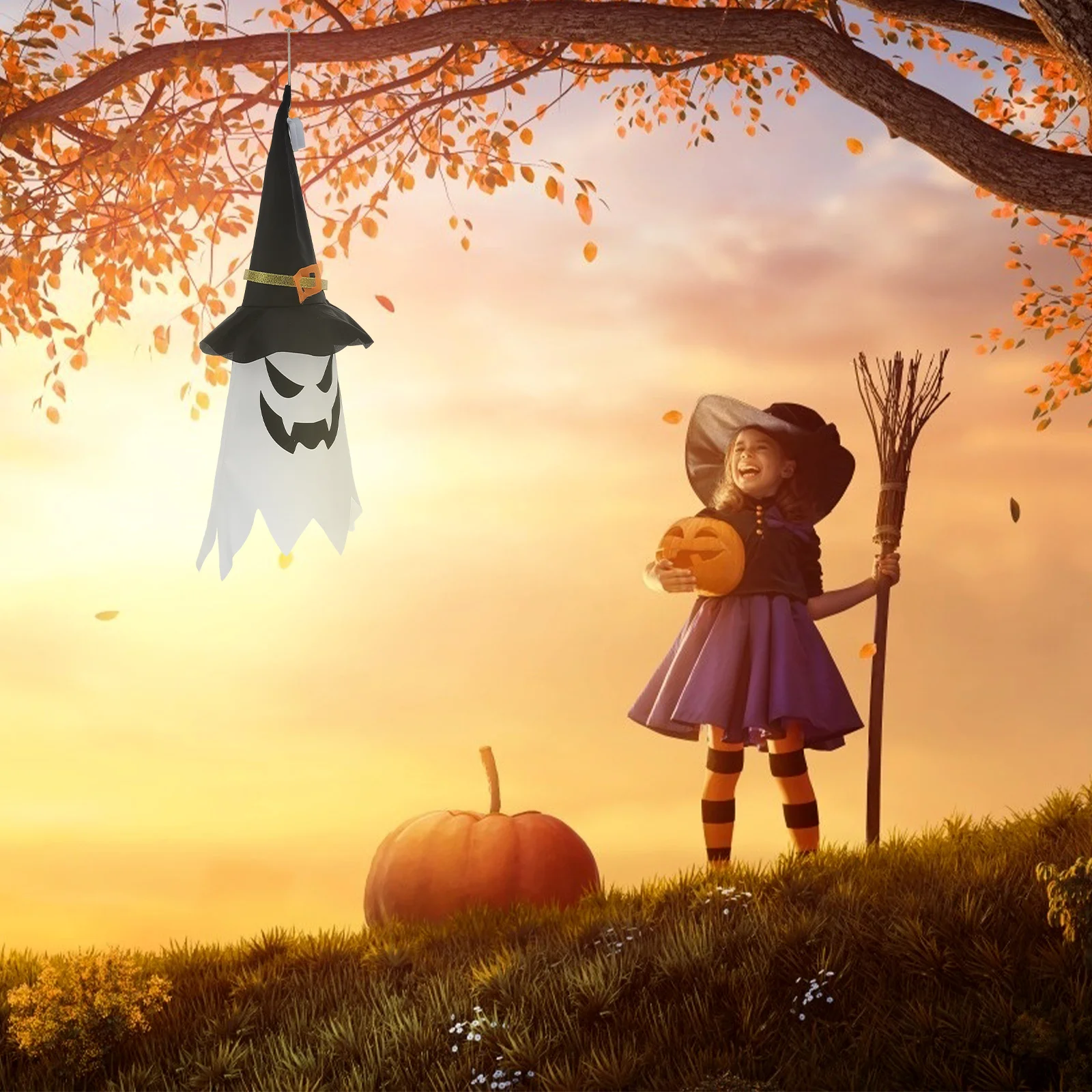 

2Pcs Halloween Lantern LED Light Grimace Wizard Hat Hanging Light Haunted Lamp Halloween Atmosphere Decor