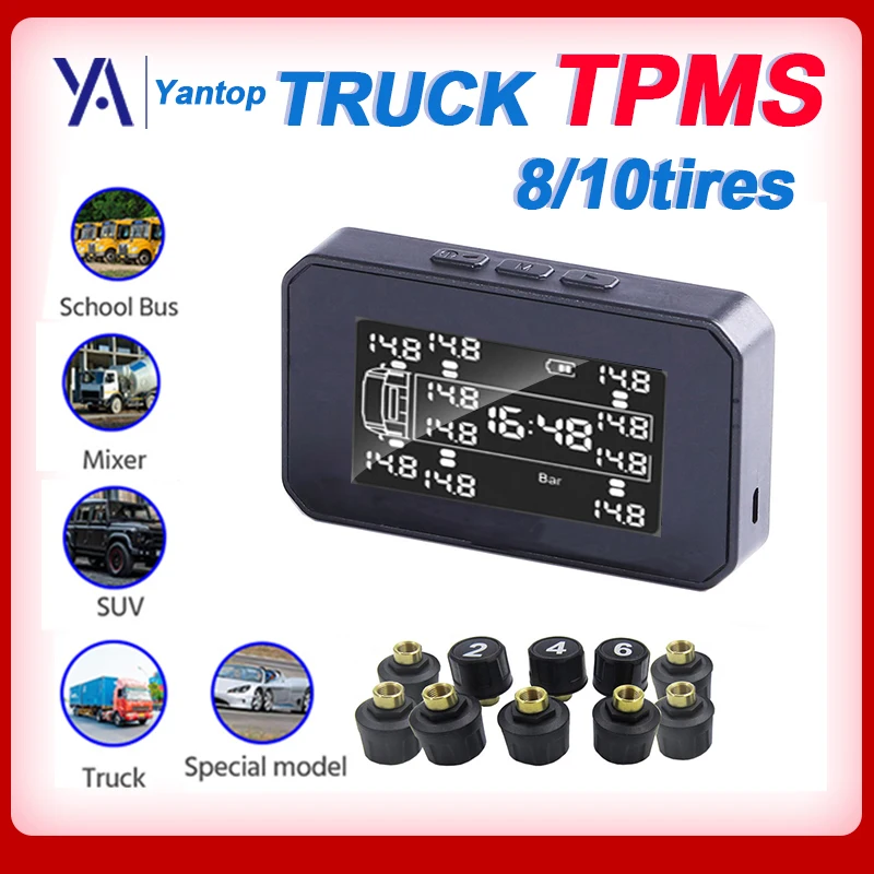 

Intelligent TruckTire Pressure Monitor Wearwater-Anddust-Proof Fully Automatic Solar USB Charging Monitor For Wheels 8 And 10