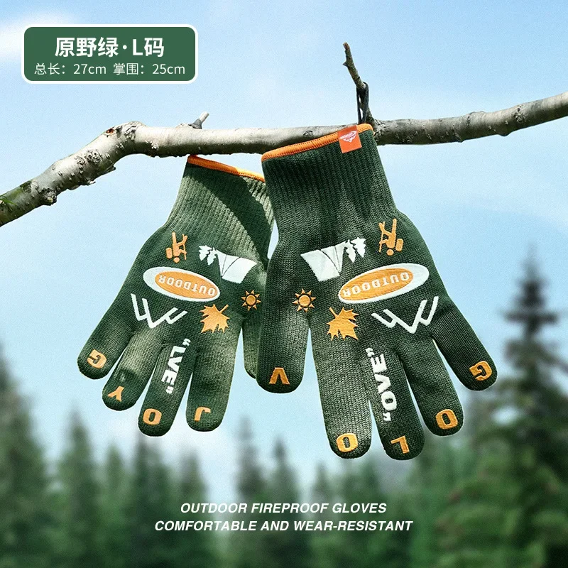 Guantes para acampar al aire libre, antideslizantes y resistentes al desgaste, para barbacoa, camping, ignífugos y anti-quemaduras, aislamiento térmico