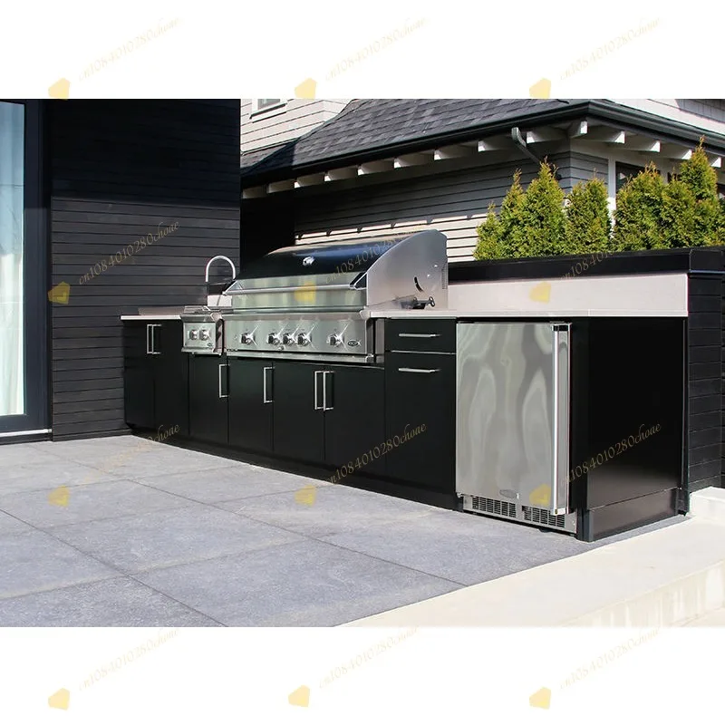 Outdoor Kitchen For Grill Pizza Oven Garden Furniture Set Black Stainless Steel Outdoor Bbq Corner Kitchen Cabinet W image 9