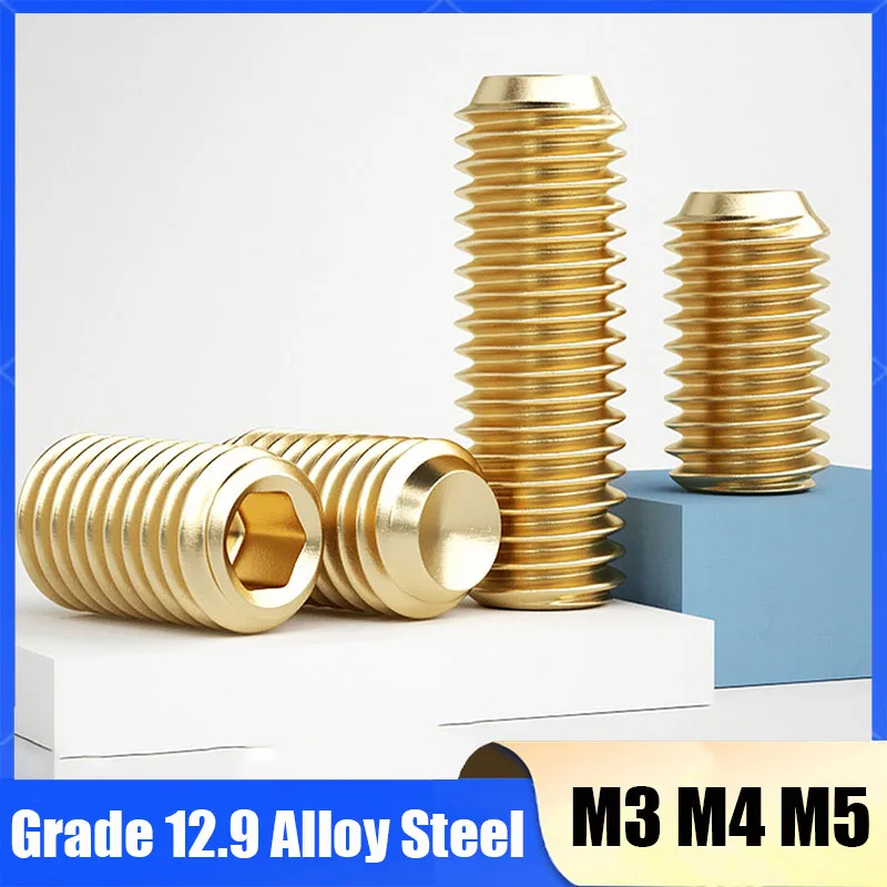 10/20/30/50/100Pcs M3 M4 M5 Grade 12.9 Alloy Steel Hex Socket Set Screw Headness Grub Screw Bolts