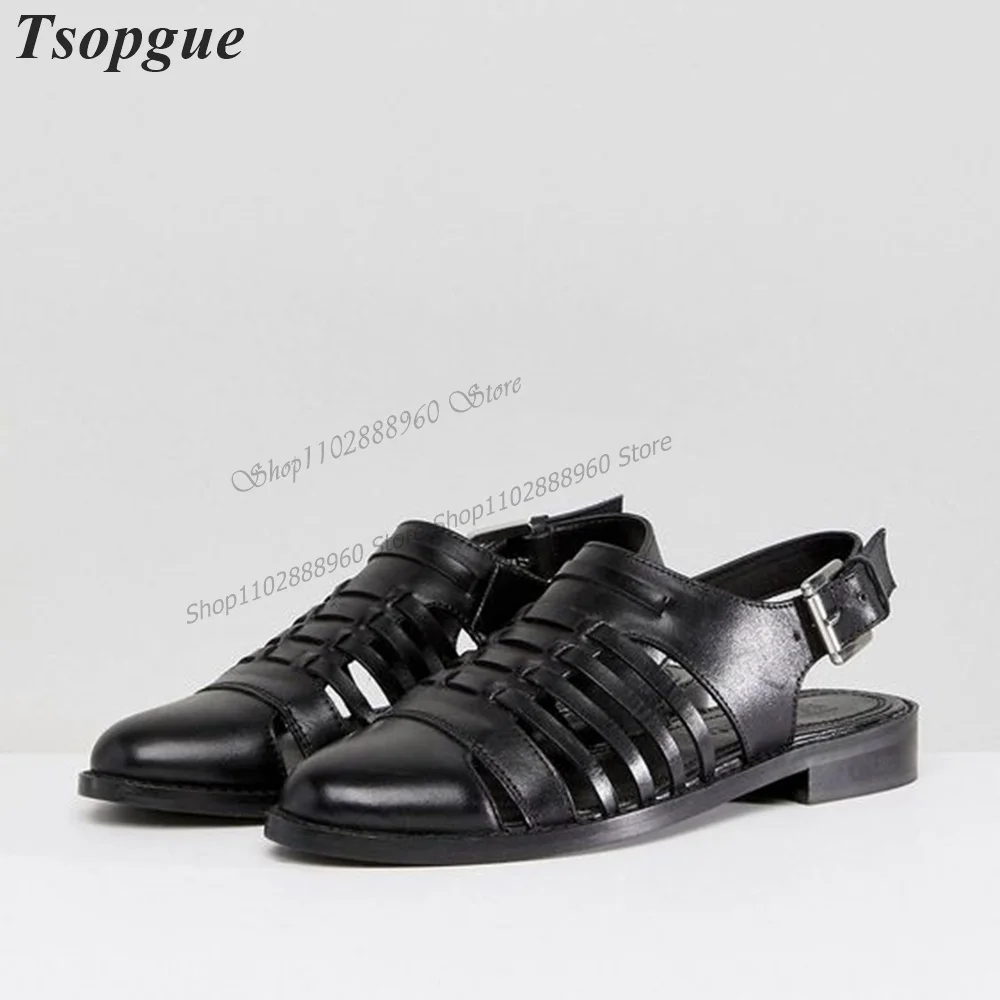 

Black Matte Leather Narrow Band Men's Sandals Shoes For Men Ankle Buckle Strap Runway Casual Party Shoes 2023 Zapatillas Muje