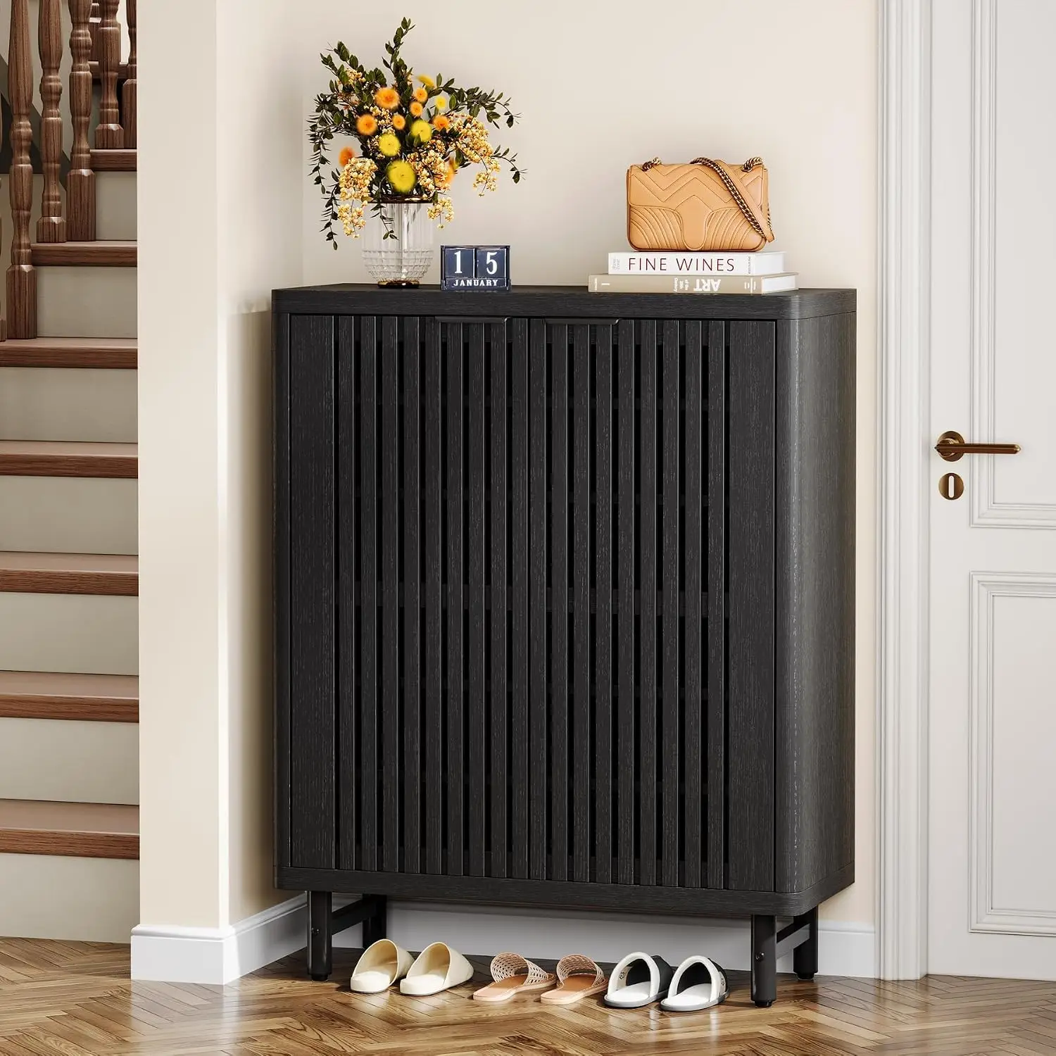 Shoe Cabinet with Shutter Doors & Storage, Wooden Entryway Organizer for Hallway, 2-Door, Customized