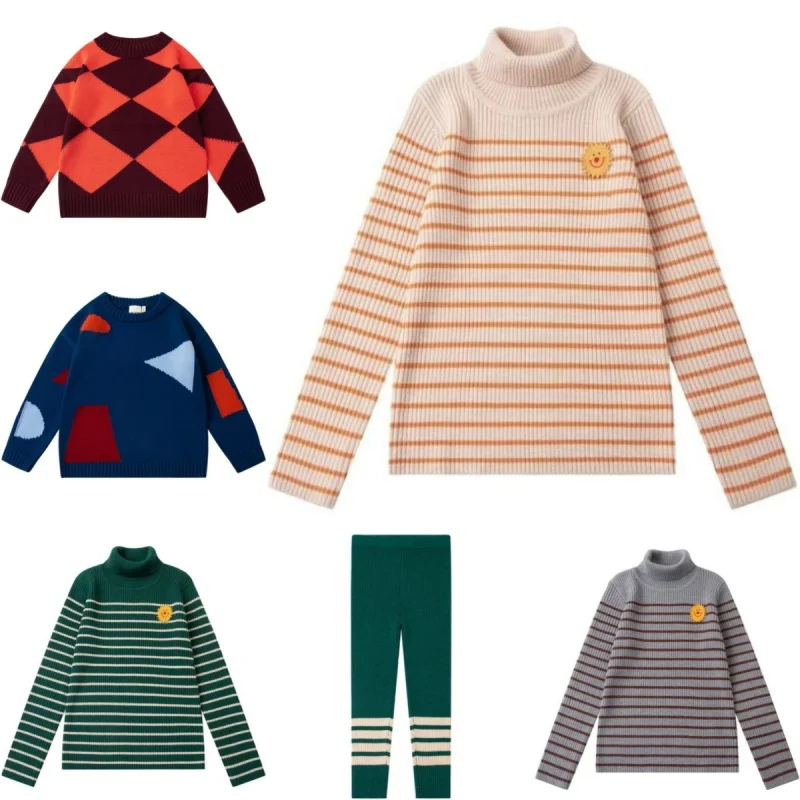

Goods in Stock! KP New Children's 24 Autumn/Winter Boys and Girls Long Sleeve Round Neck Striped Knitted Shirt