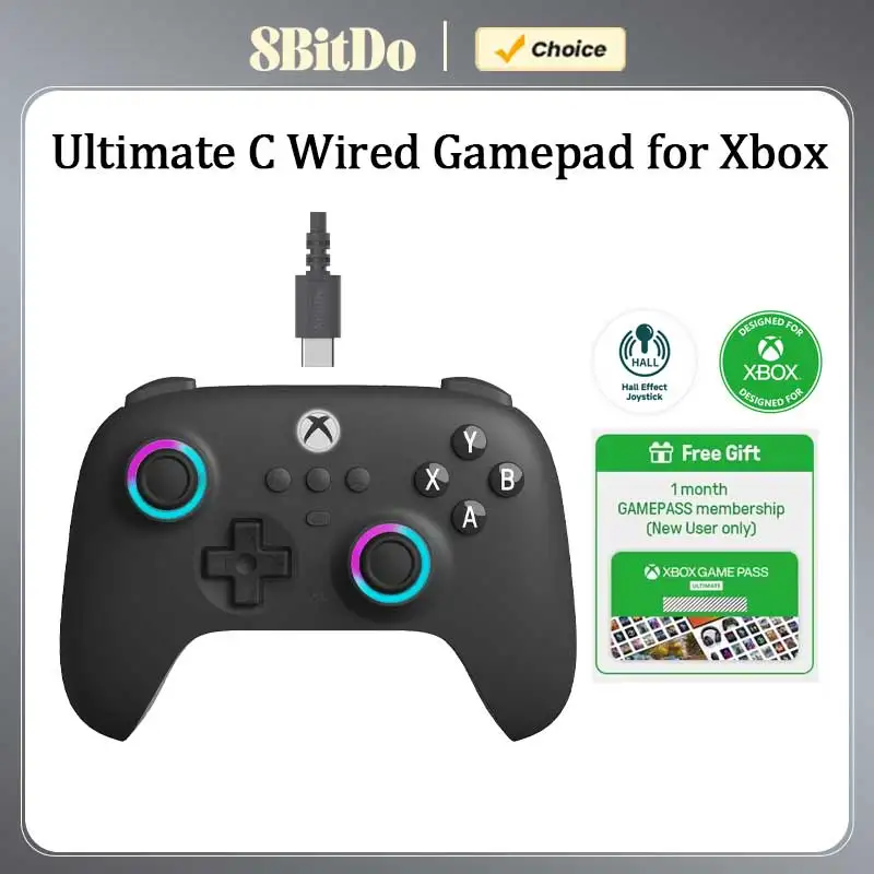 8Bitdo Ultimate C Wired Controller For Xbox With Hall Effect joysticks Support For Xbox Series X|S/Xbox One/Windows10/11 Gamepad