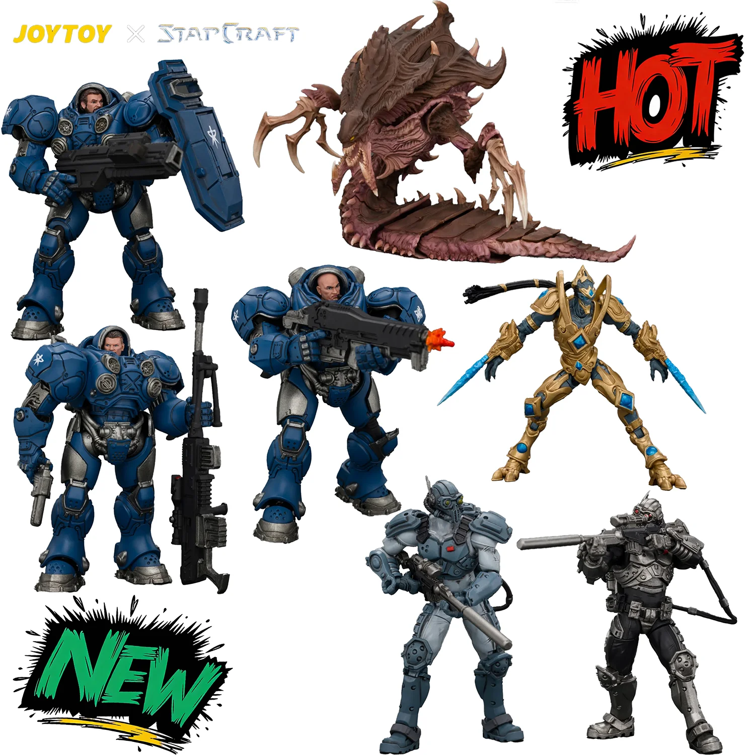 JOYTOY Starcraft Actionfigur Zerg Hyoralisk Set Protoss Zealot Set Terran Marine Ghost Set Bewegliche Gelenkmodelle Sammlerspielzeug
