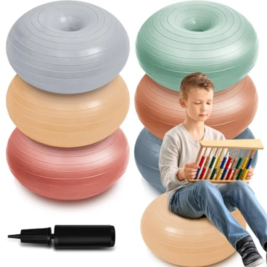 6 Pcs Flexible Seating for Classroom Elementary 20 Inch Yoga Ball Chairs Large Inflatable Donut Exercise Ball Chair Stability B