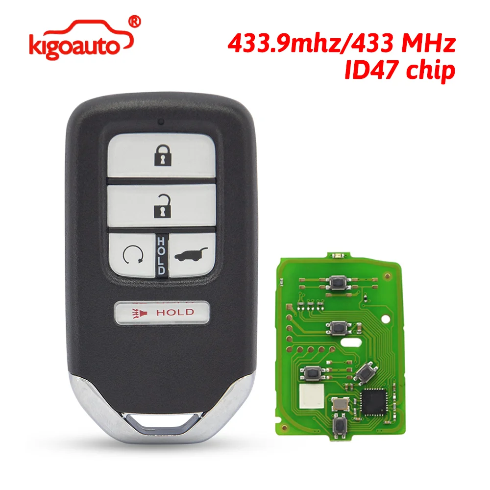 Chave Inteligente kigoauto FCC KR5V2X/KR5T44/KR5V41 com 5 Botões 433MHz Chip 47 para Honda Civic CRV Pilot Passport 2016-2021