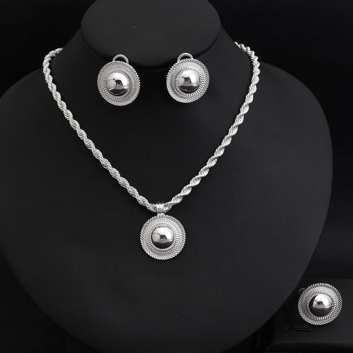 Golden/Silver Color Ethiopian Jewelry sets Pendant Earrings Ring Sets African Eritrean Wedding Engagement Ethnic Gifts #138