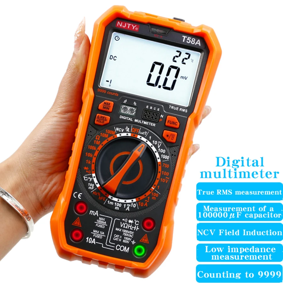 NJTY 58A Multimeter High-Precision Digital Display Smart Burn-Proof Household Electrician Capacitance Meter