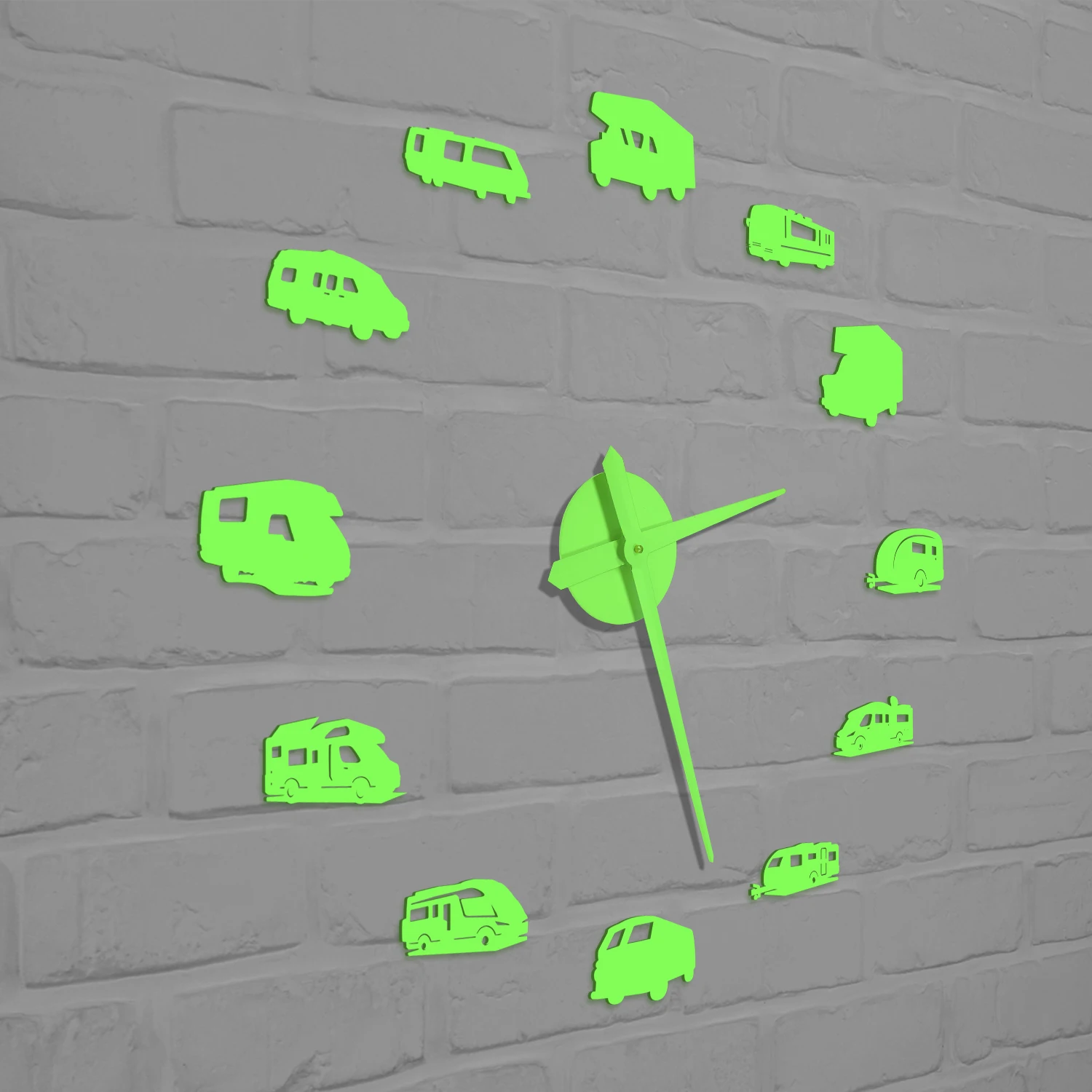 Luminous RV Camper Motorhome DIY Wall Clock Glow in Dark RV Travel Road Trip Camper Van Wall Clock with Glowing Numerals Hands view 3
