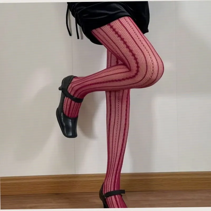 Women's Sexy Geometric Striped Lolita Fishnet Tights Rattan Mesh Lace Gothic Cute Seamless Leggings Pantyhose