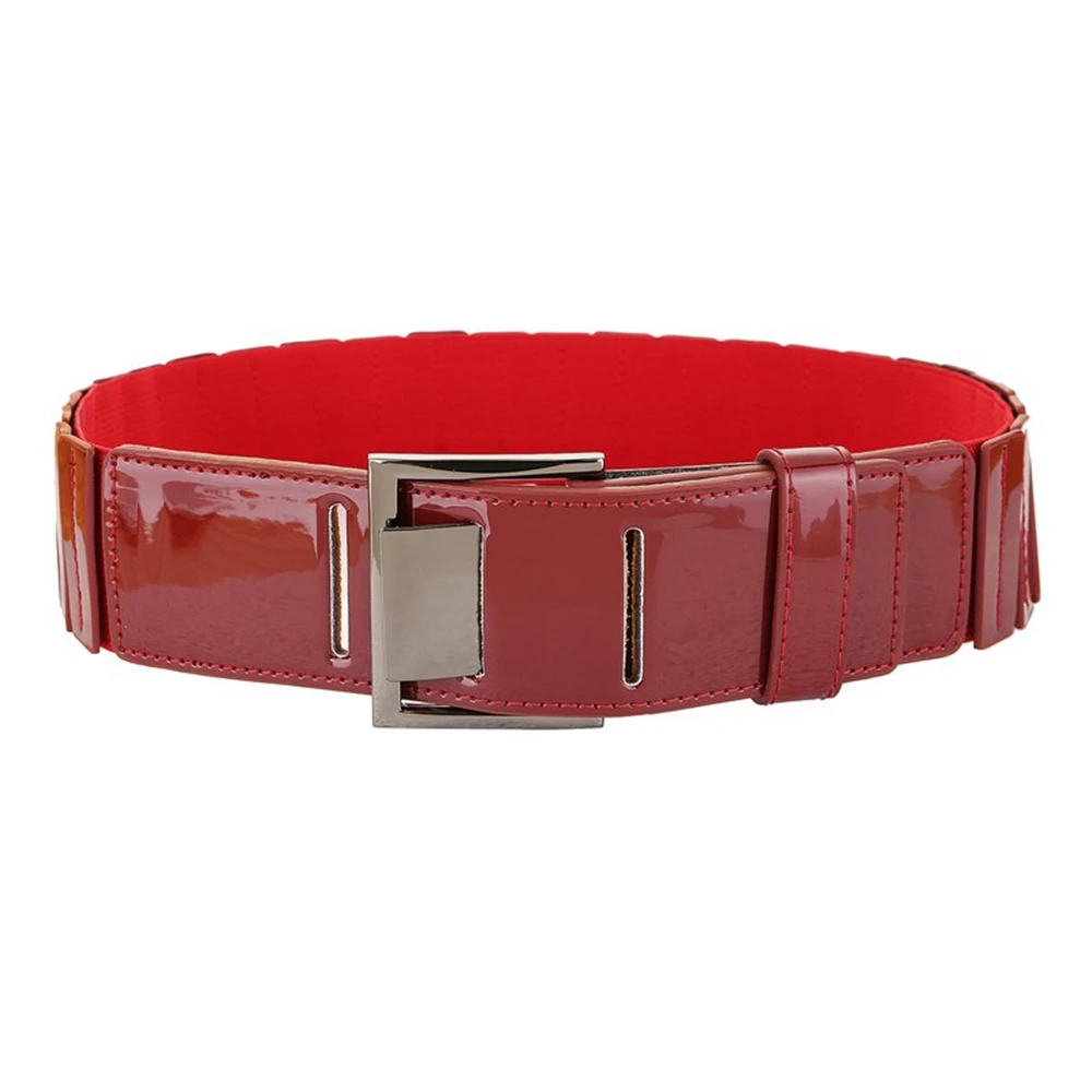 

Red Patent Leather Women Belt Elastic Corset Waist Belt Pu Leather Ladies Belts for Dresses Fashion Female Accessories Black
