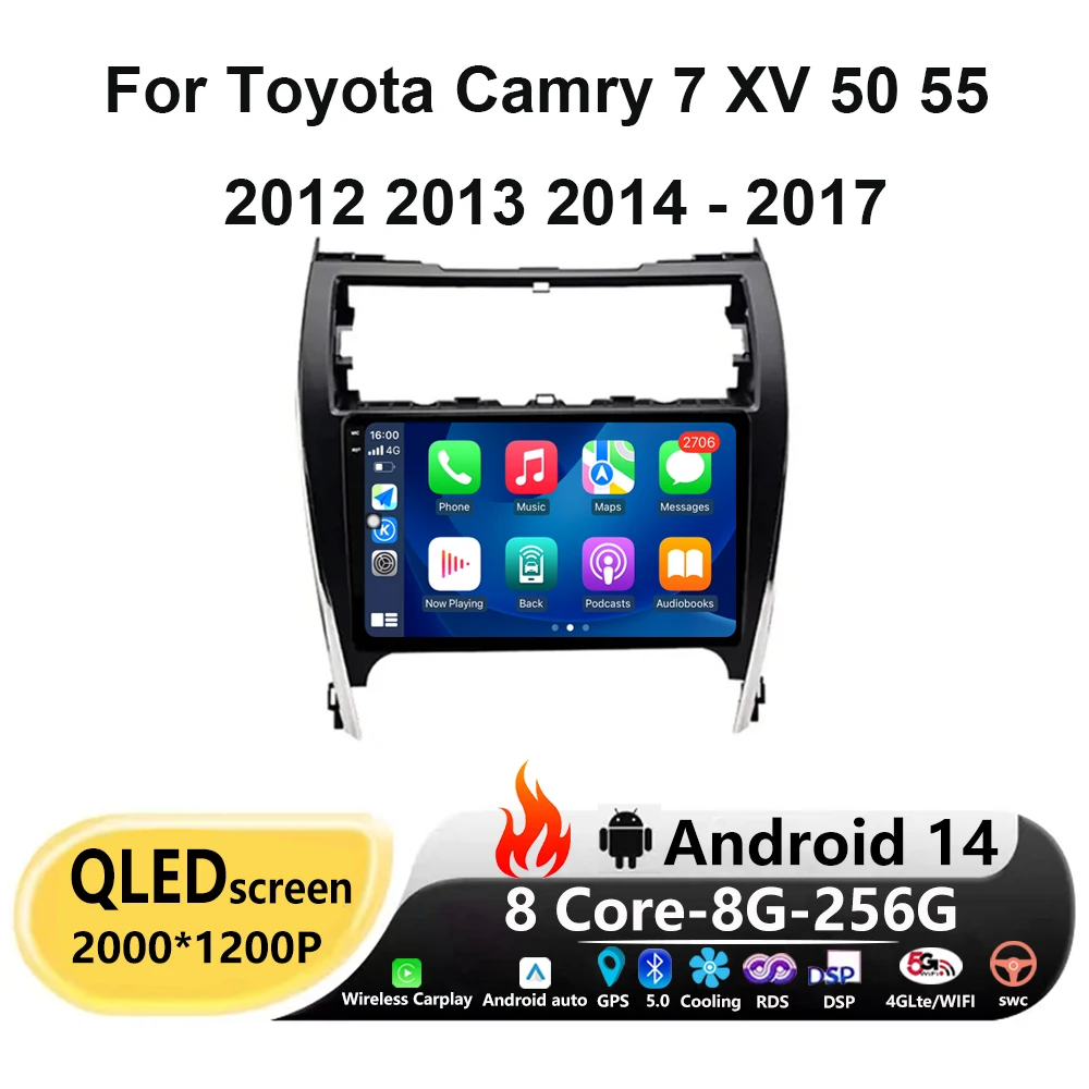 For Toyota Camry 7 XV 50 55 2012 2013 2014 - 2017 Car Radio Android 14 Multimedia Video Player Navigation GPS DSP WIFI NO 2Din