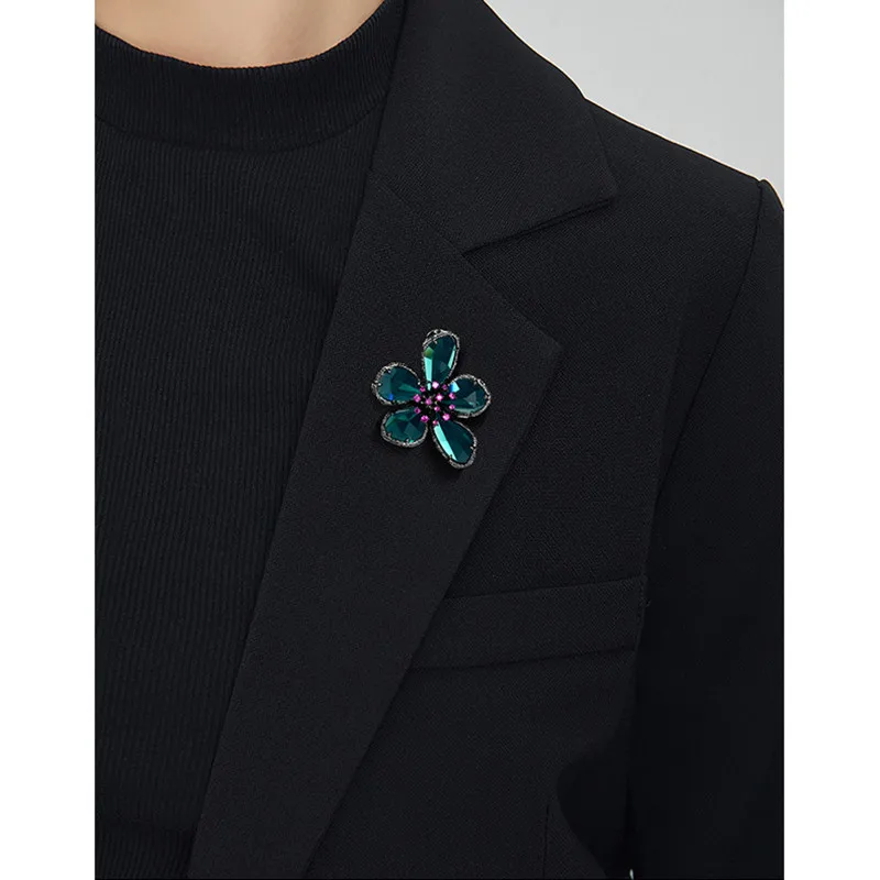 Ajojewel Korean Vintage Green Crystal Flower Earrings Ring Set Jewelry New Women Retro Luxury Gift Bijoux Femme