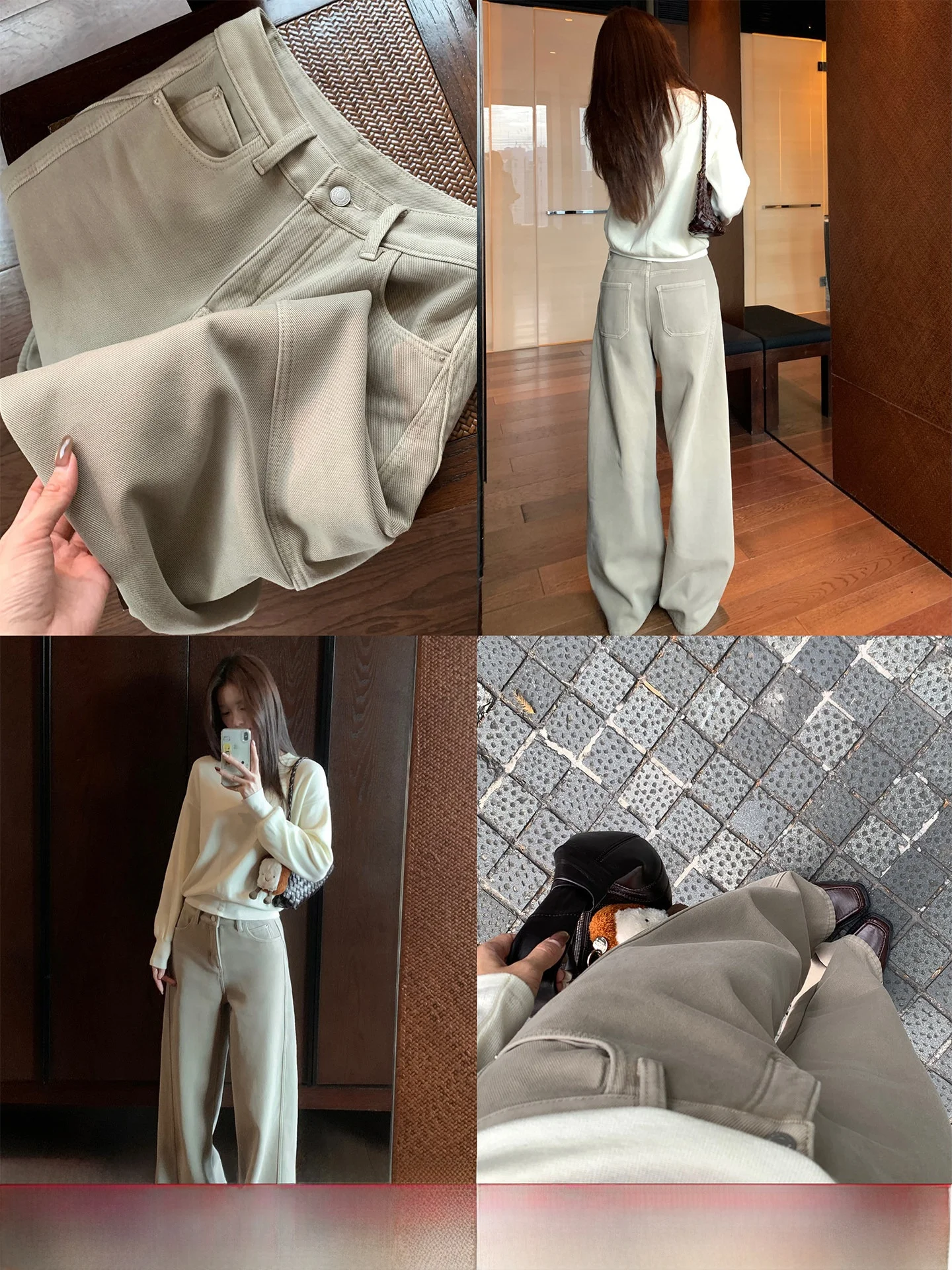 

Cactiop Casual Fce Lined Wide Leg Jeans High Waist Bootcut Pants Women Autumn Winter Loose Slimming Denim Long Trousers