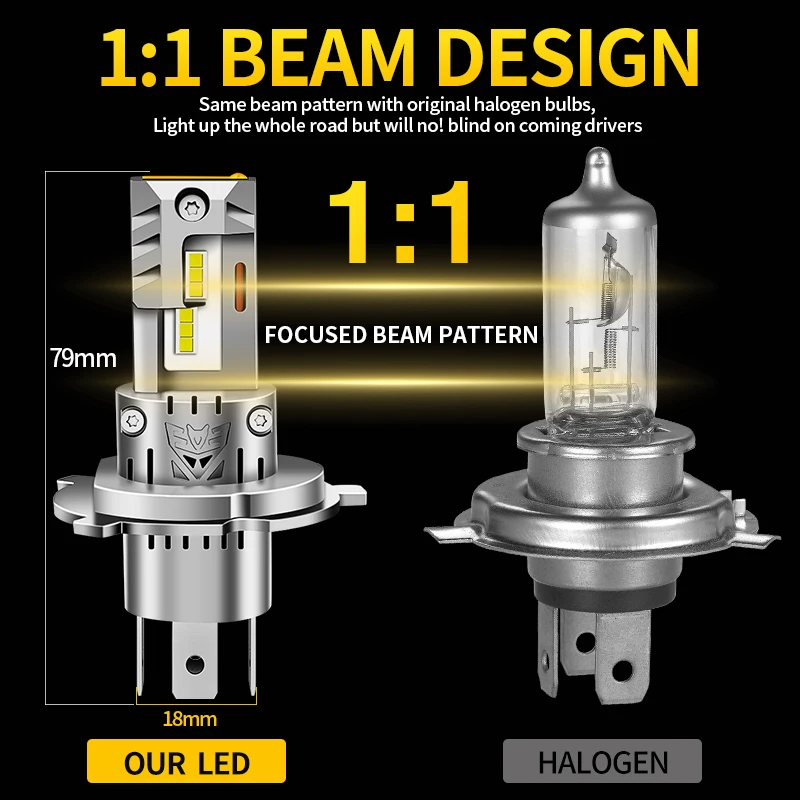 2PCS For Citroen NEMO 2007-2020 H4 Hi/Lo Beam Lamp LED Canbus for Car Headlight Bulb HB2 12V Super Bright 6000K White Auto Light