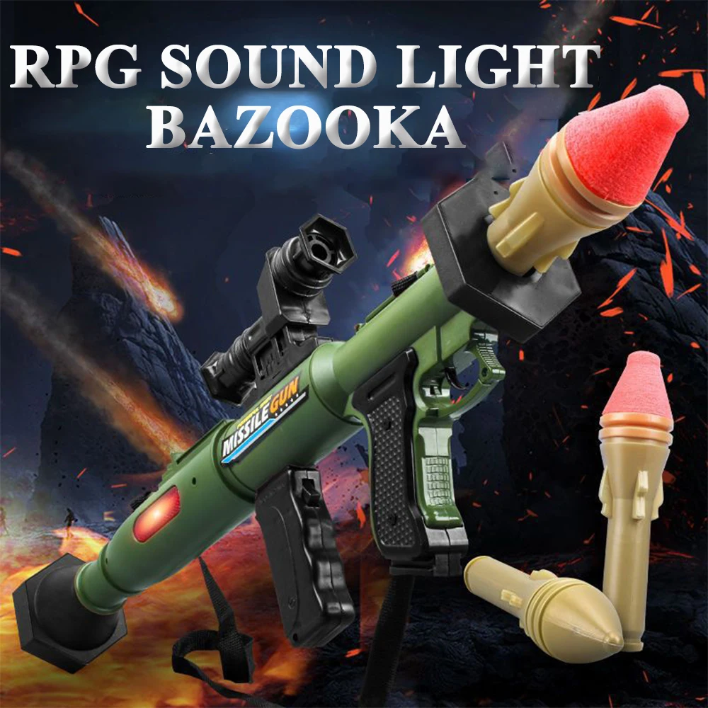 

Tactical RPG Sound Light Bazooka Rocket Launcher Outdoor Blaster Manual Soft Bullet Armas Toy For Kids Boys Shooting Fake Gun