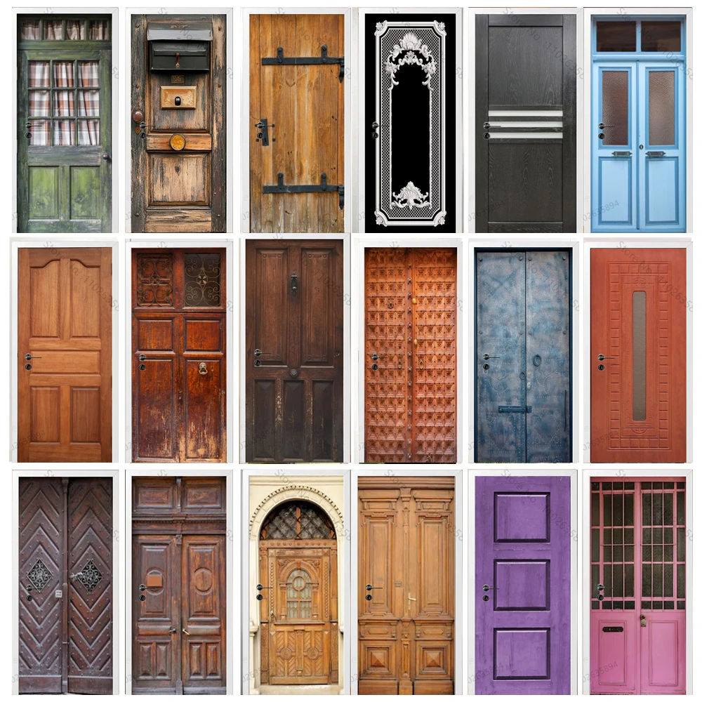 

Modern Art 3D Wooden Effect Door Sticker Brown Black Relief Wood Grain Peel and Stick Vinyl Door Mural Decals for Home Decor PVC