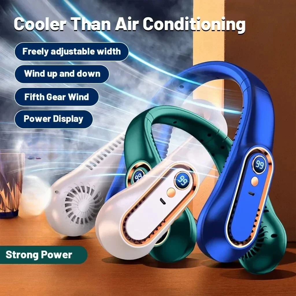 

Портативный вентилятор Xiaomi на шею, 3000 мАч, безлопастной, мини, USB, перезаряжаемый, бесшумный, с LED-дисплеем, электрический вентилятор, летний охладитель воздуха