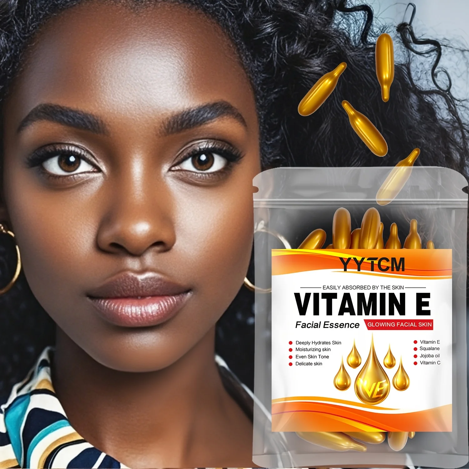 خلاصة كبسولة الترطيب العميق من فيتامين E، ترطيب وتنعيم البشرة، تحتوي على سكوالان نباتية، فيتامين C، خلاصة ترطيب وتفتيح عميق للبشرة (0.4 جرام × 30 كبسولة)/كيس -1 كيس #2