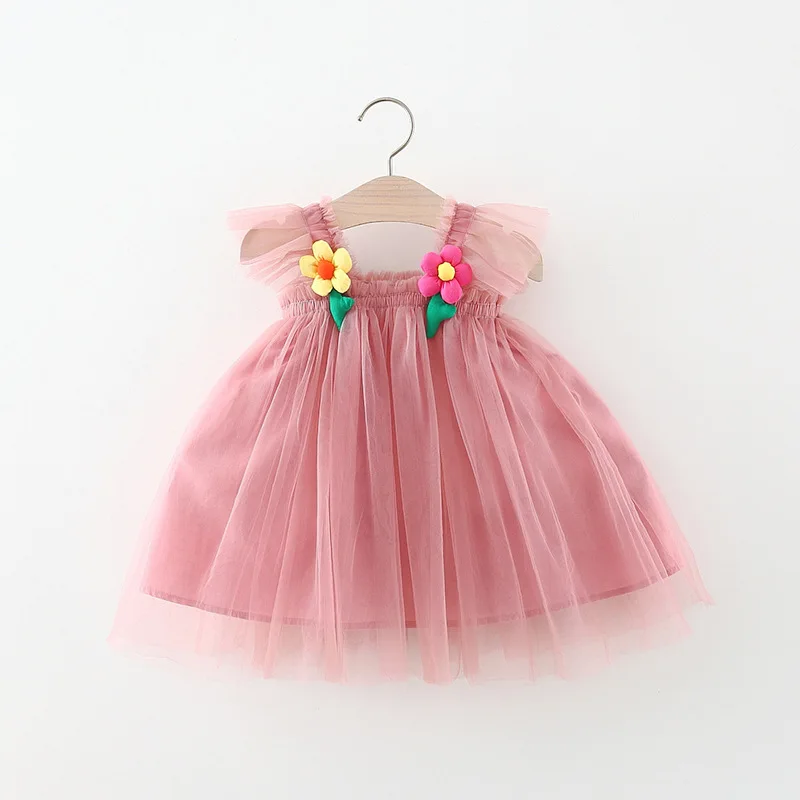 Summer Baby Girl New Mesh Dress Flower Hanging Fairy Dress 0-3 Year Old Newborn Princess Dress