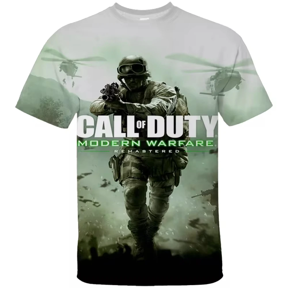 Call of Duty masculino camiseta casual impressa em 3D, o pescoço, manga curta, de grandes dimensões, streetwear respirável, tops, camisetas, jogo popular, verão