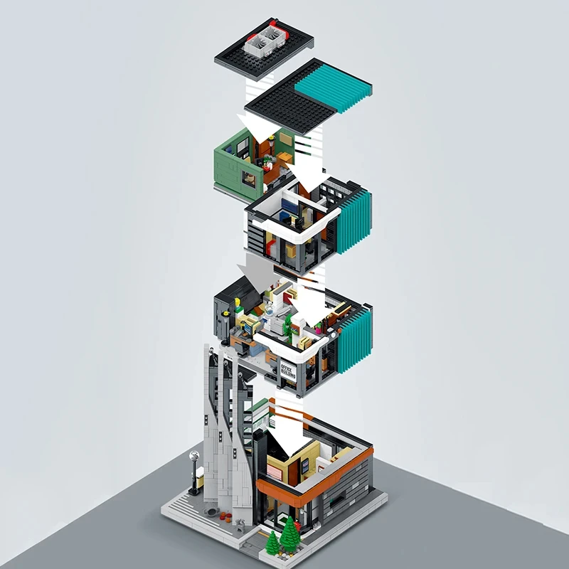 MOC-décennie s de construction de bureaux, 3828 pièces, ensemble de nuit créatif, vue sur la rue, maison modulaire, assemblage de briques, jouets à monter soi-même, cadeaux pour enfants