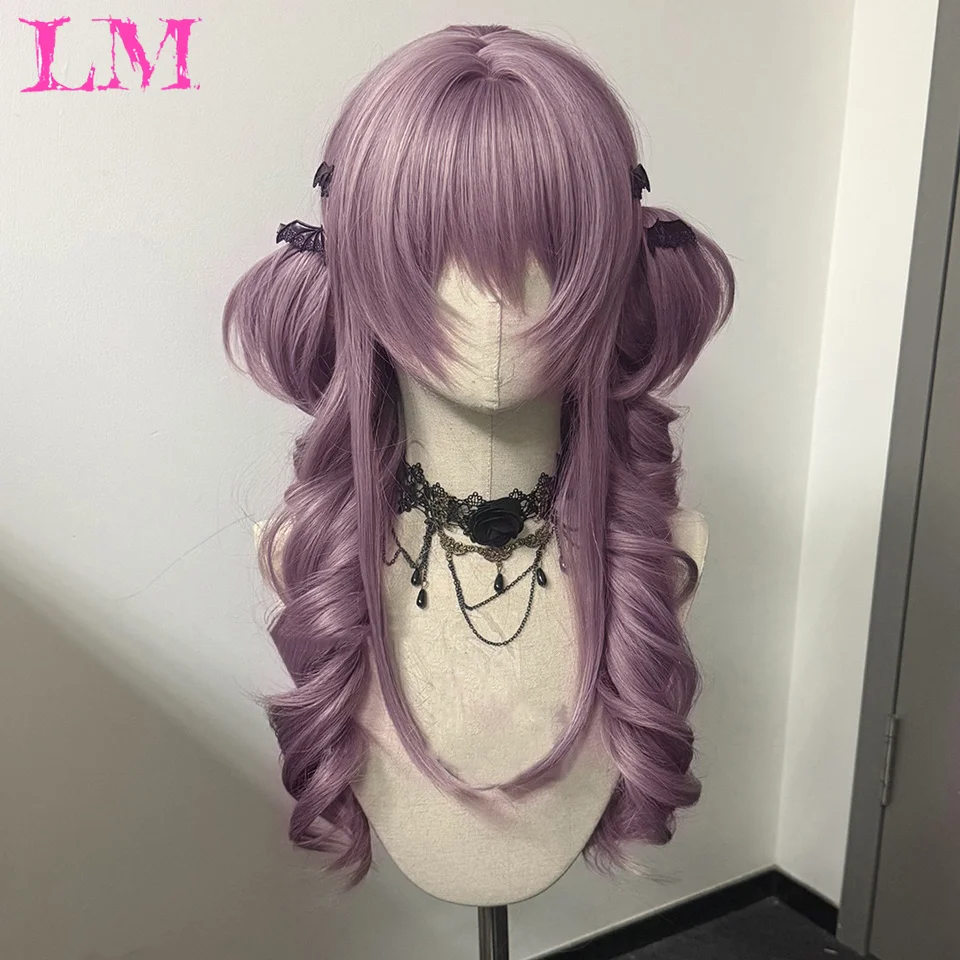 LM Synthetic Wig Long Straight Hair Japanese Female Lolita Double Ponytail Black Pink Crossdye Full Headset