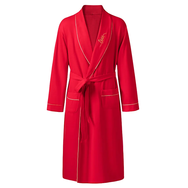 Men\'s autumn cotton robes big yards M-4XL solid color bathrobes morning house coat medium long spring nightgown spa kimono