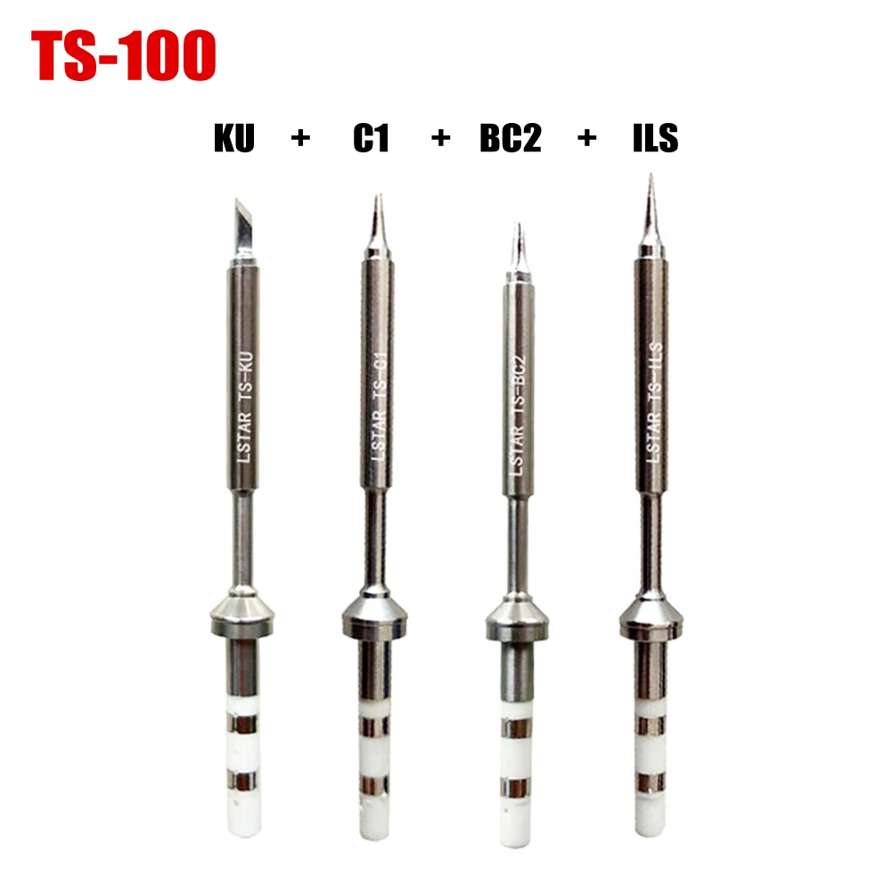 

4pcs TS100 Soldering Iron Tips Electric Solding C1 ILS KU BC2 Replacement Accessories 94 Mm Length Welding Tool Parts