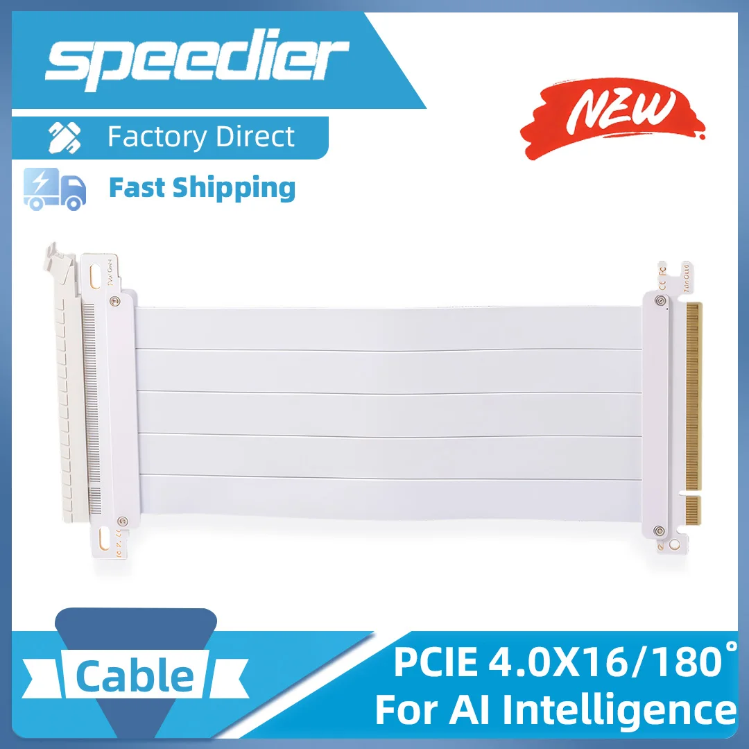 PCI-E 4.0 X16 Riser Cable Video Card Extension Shielded Flexible 180° Mounting GPU Extension Cord Black/White
