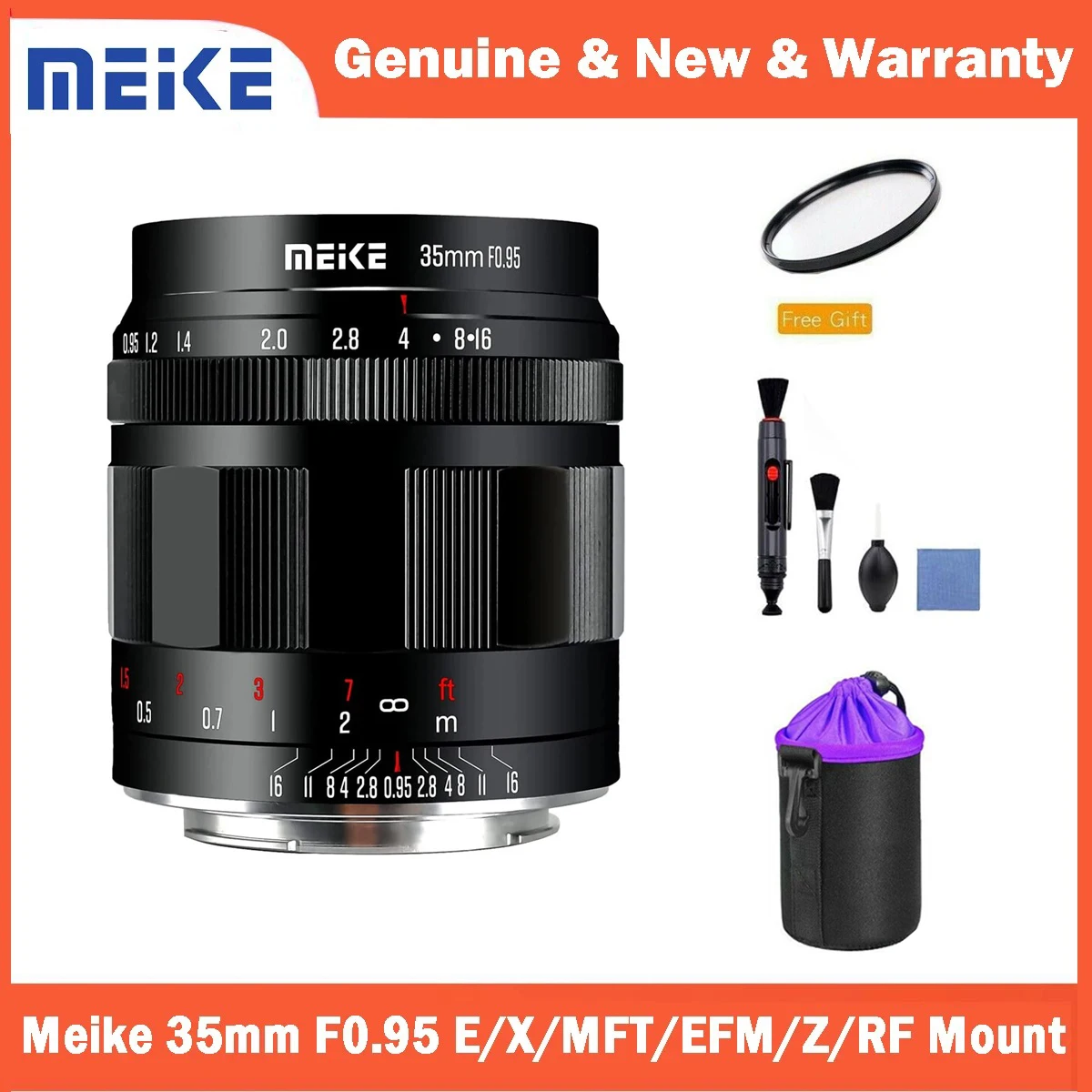 

Meike 35mm F0.95 Large Aperture APS-C Manual Focus Lens Lens for Sony E Fujifilm X Panasonic M43 MFT Canon EFM Nikon Z Mount