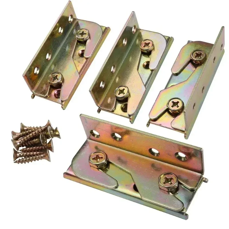 4pcs/Set Bed Hinged Wood Board Connector Fixed Heavy Metal Cabinet Hinge for Bed Fixed Corner Hardware Furniture Accessories
