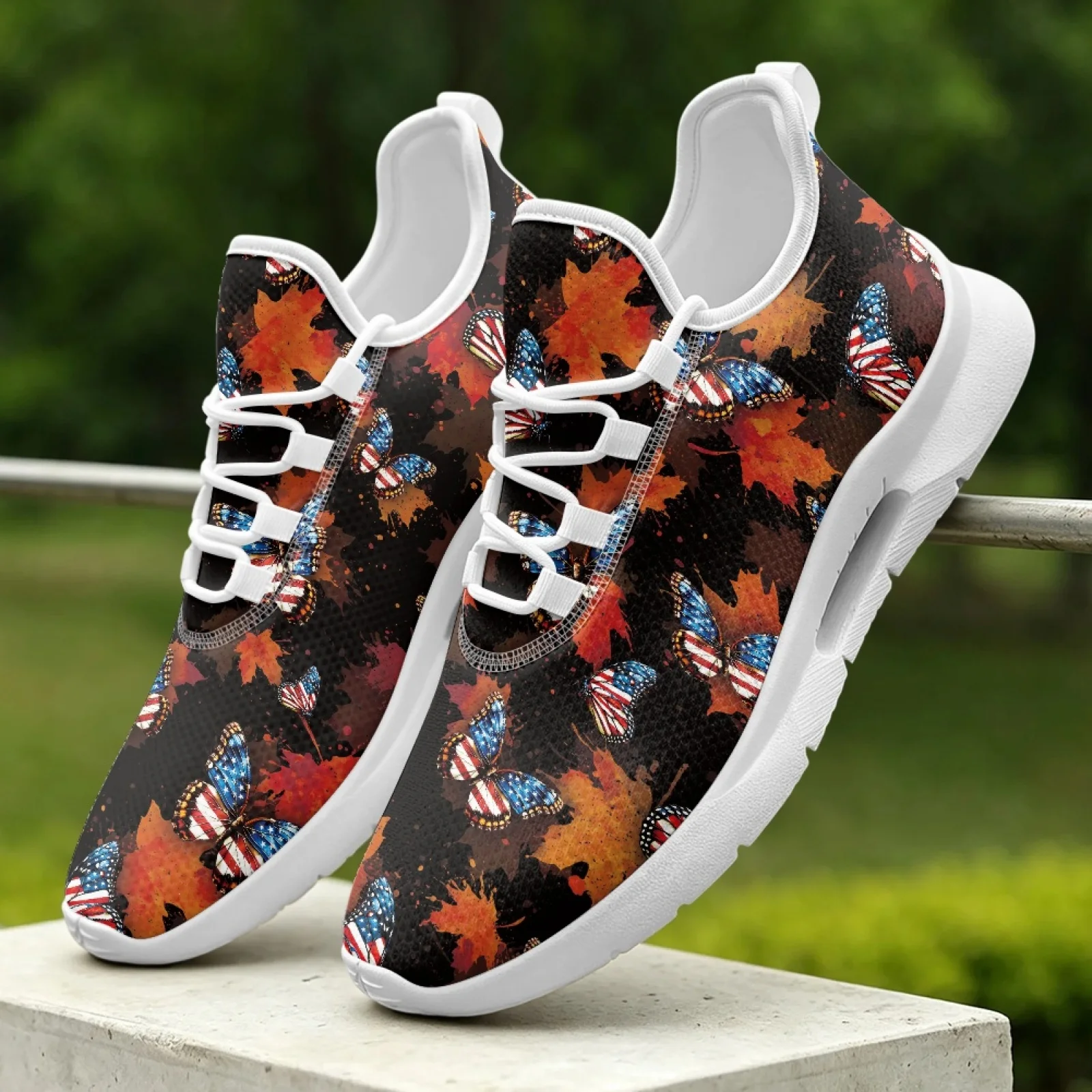 XIXIRIMIDO Lace-up Casual Shoes Men Sneakers Comfortable Mesh Breathable Walking Shoe Women's Lightweight Sneaker USA Maple Leaf