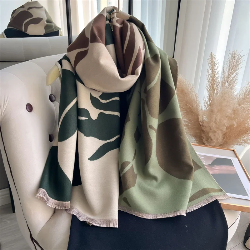 Luxury Scarf Women Winter Cashmere Shawls Wraps Thick Warm Lady Travel Stole Bufanda Hijab Fashion Floral Print 2024