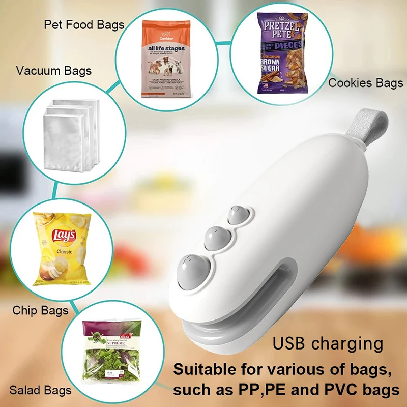 1PC Sealing Machine Rechargable 2 In 1 Bag Heat Sealer Storage Bag Plastic Package Snack Sealer Handheld Heat Sealer For Food