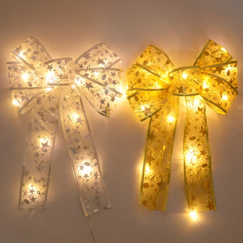 

Christmas LED Bow Christmas Tree Luminous Ribbon Bow Knot Ornaments Xmas New Year Navidad Natal Home Party Atmosphere Decoration