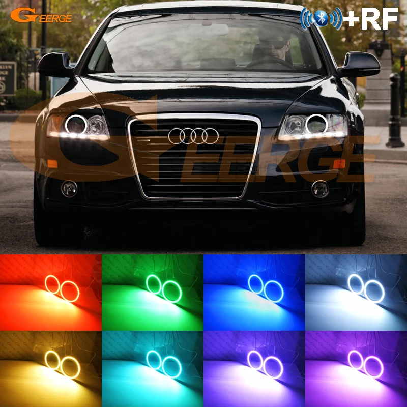 Geerge For Audi A6 S6 RS6 C6 RF Remote BT App Multi-Color Ultra Bright RGB LED Angel Eyes Kit Halo Rings Day Light