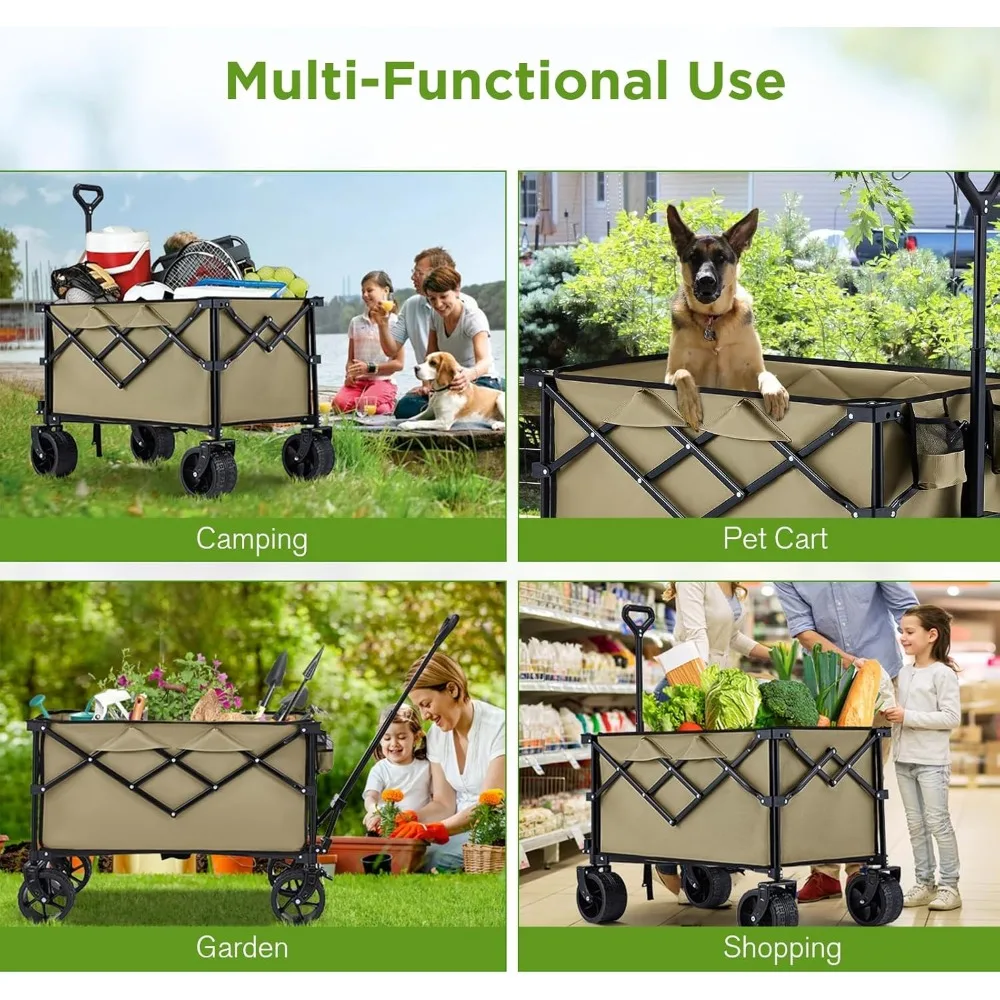 รถเข็นชายหาดพับได้แบบหนัก รับน้ำหนักได้ 400 ปอนด์ ล้อใหญ่สำหรับทราย รถเข็นพับได้สำหรับการผจญภัยกลางแจ้ง