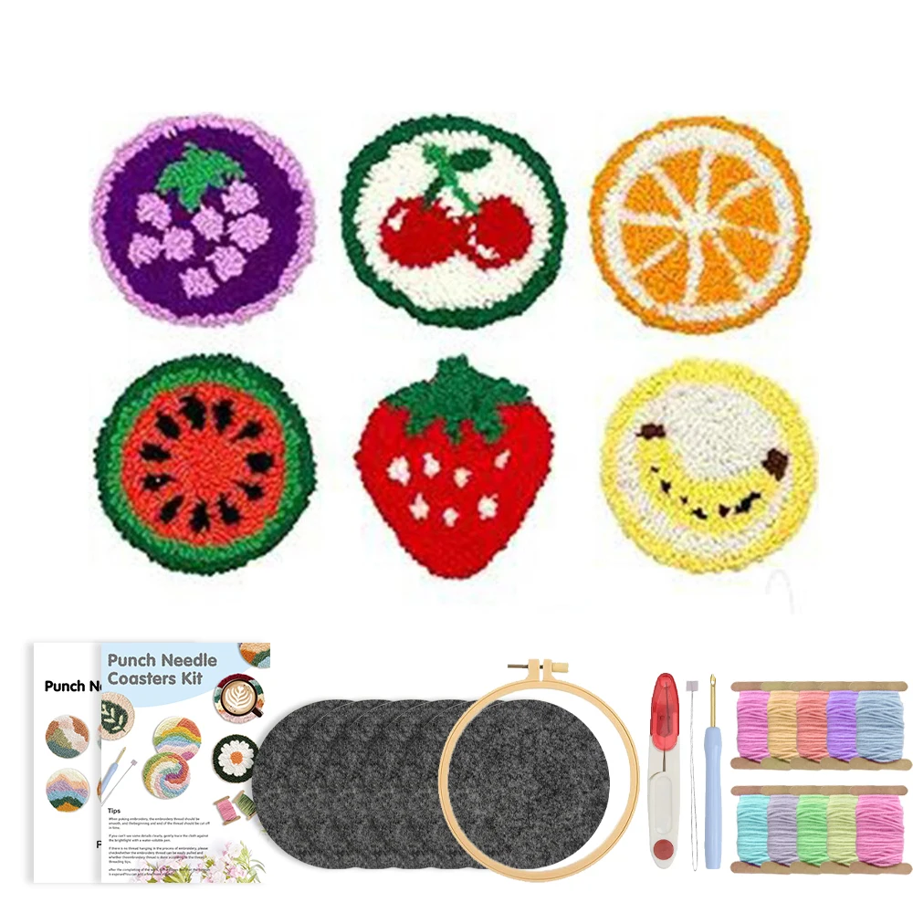 

Fruit Embroidery Punch Needle Coaster Kit Magic Needle For Embroidery Set Craft Supplies For Adult DIY Yarns Cross Stitch Tools