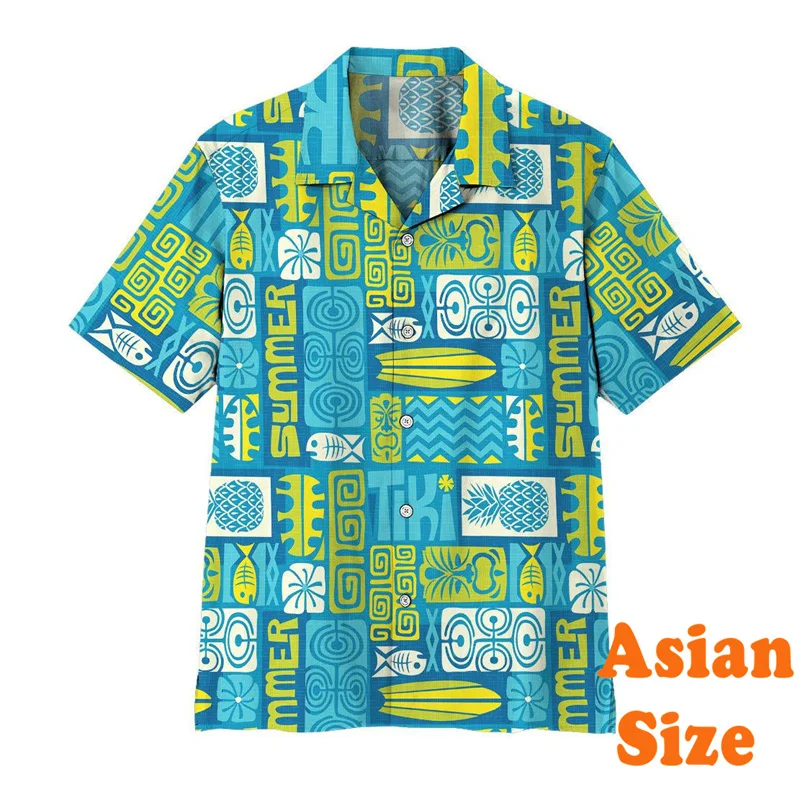 

Casual Hawaii Shirt For Men Beach Vacation Fashion Tiki Graphic Shirts 2025 Summer Street Outdoor Short Sleeve Button Blouse