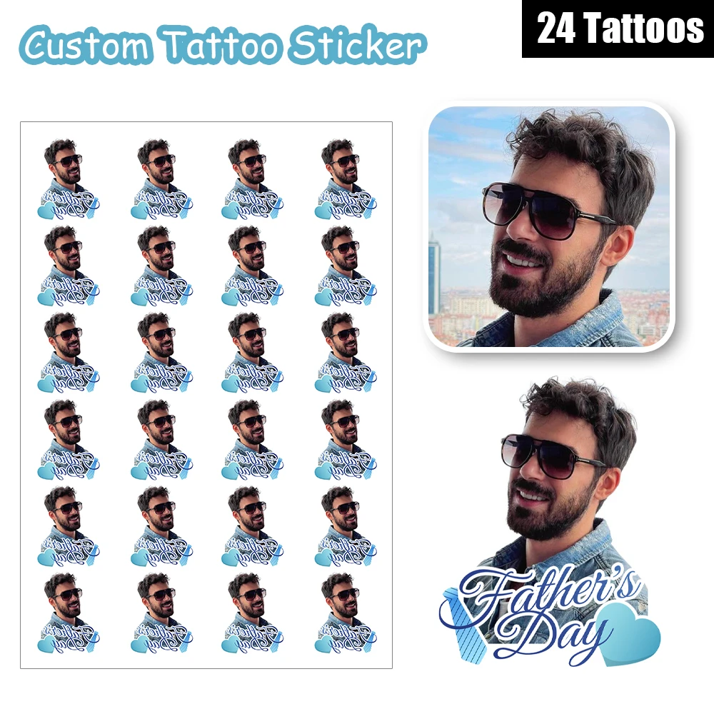 

24 Design Father's Day Blue Tie Love Heart DIY Profile Frame Customized Personalized Temporary Face Tatto Party Wedding Birthday
