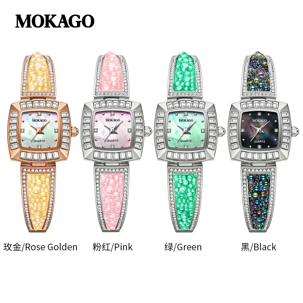 MOKAGO M8125Women's Pearl Dial Watch with Diamond Inlaid Bracelet Copper Strap Colorful Waterproof Elegant Fashion Luxury Gift
