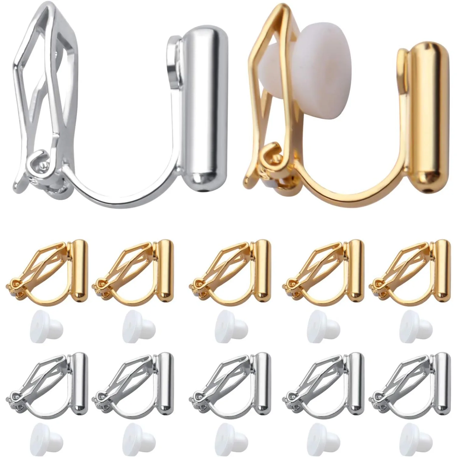 

20 шт. конвертер для сережек-клипс с стойкой и 20 шт. мягкая подушечка для сережек без пирсинга, золото и серебро