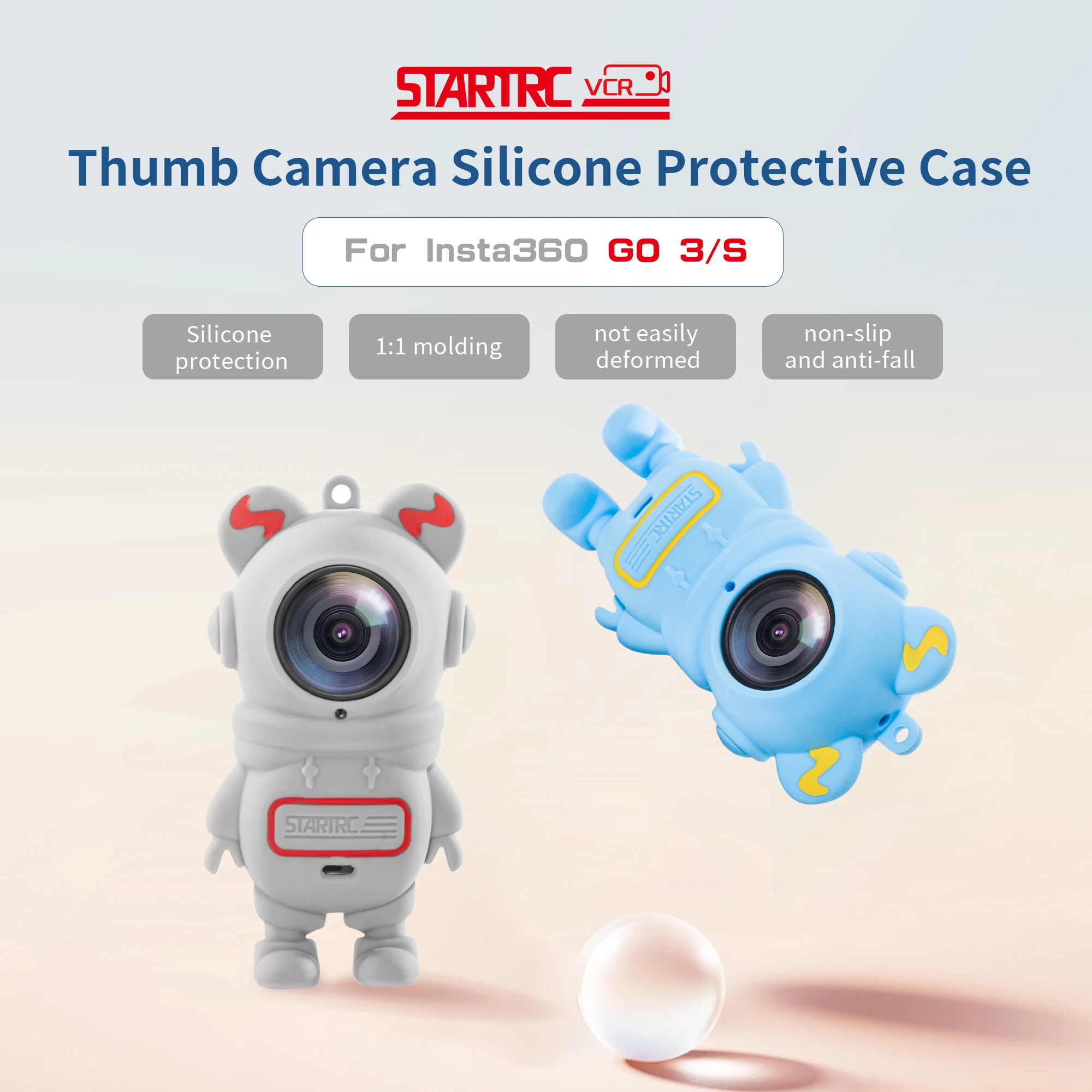STARTRC PHOTO Silikonhülle für Insta360 GO 3S/3 Cartoon Stoßfeste Schutzhülle mit Anti-Verlust-Handschlaufe Vollständiger Körperumschutz