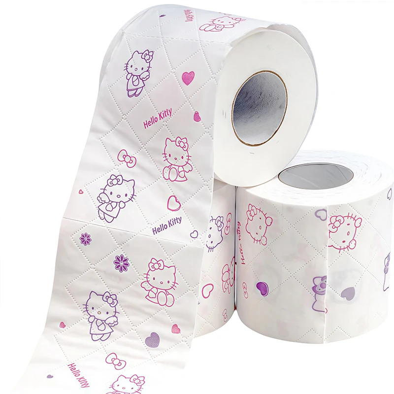 Rollo de papel higiénico con estampado Kawaii de gato Kt de Anime, servilleta suave súper gruesa de gatito de dibujos animados, servilleta para el hogar, tejido para cocina y baño