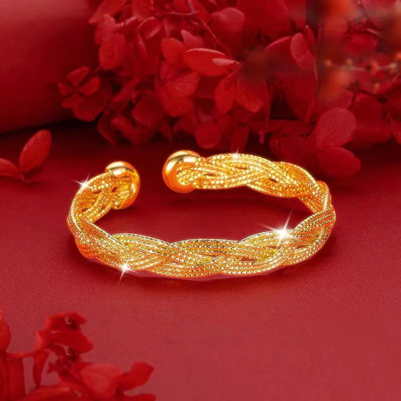 

SMILE Real 18K Gold Double Twisted Bracelet Au750 Non demolding Advanced Weaving Open Bracelet Women's Fine Jewelry Gift B0023