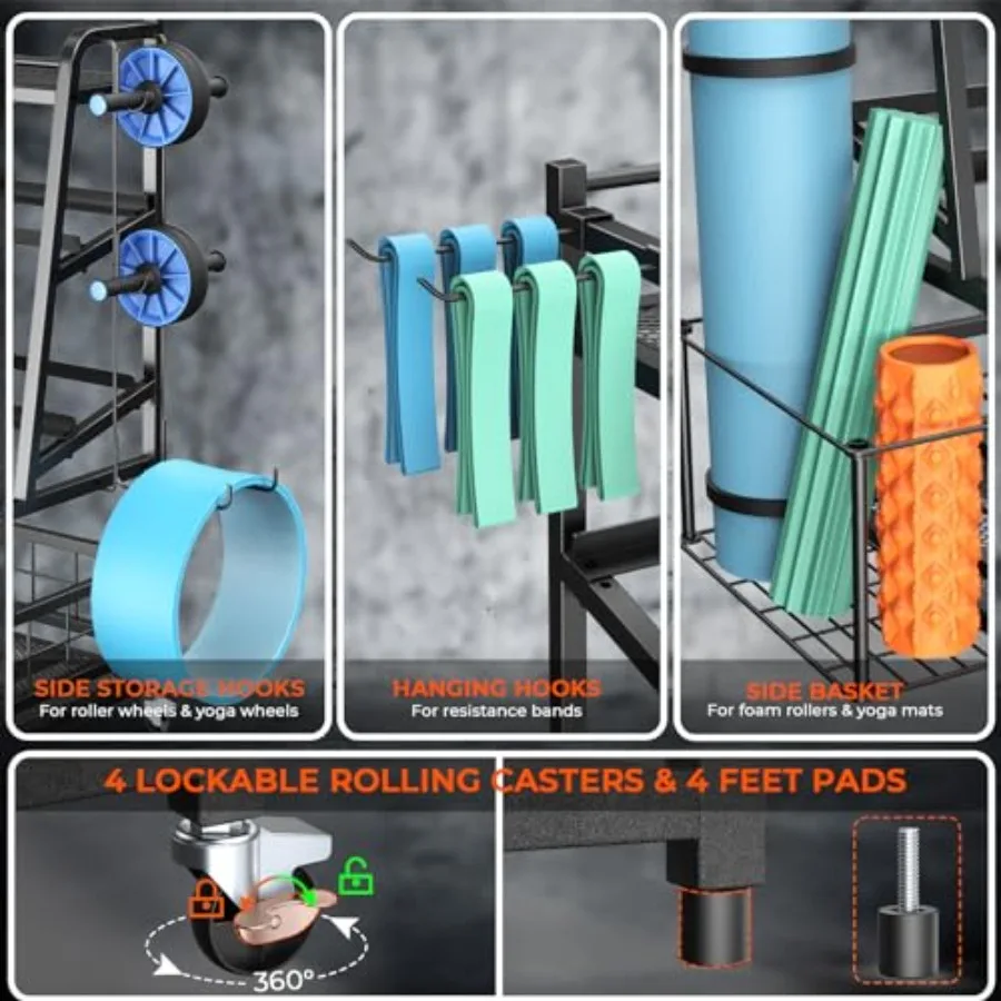 ชั้นวางดัมเบล XL แบบ 4 ชั้น ปรับระดับได้ สำหรับเก็บดัมเบล ชั้นวางอุปกรณ์ออกกำลังกายที่บ้าน สำหรับเก็บเคตเทิลเบลล์ ลูกบอลโยคะ และเสื่อโยคะ